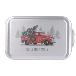 Vintage Red Truck Christmas Tree Family Name Cake Pan