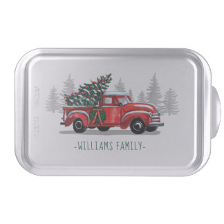 Vintage Red Truck Christmas Tree Family Name Cake Pan