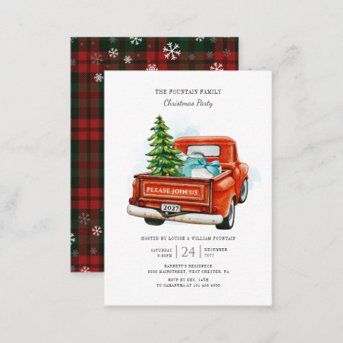 Vintage Red Truck Christmas Tree Family Party Note Card
