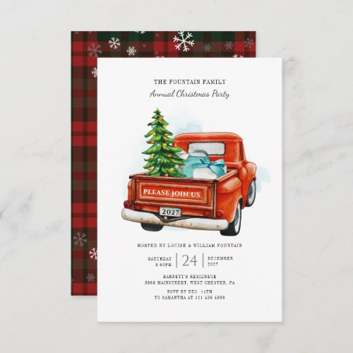 Vintage Red Truck Christmas Tree Family Party Note Card