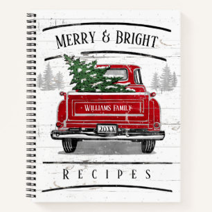 Vintage Red Truck Christmas Tree Family Recipe Notebook