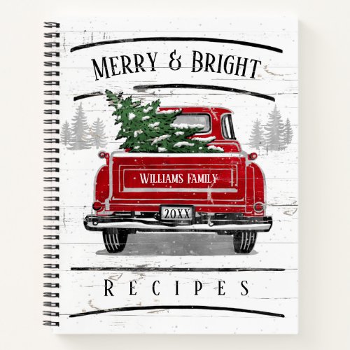 Vintage Red Truck Christmas Tree Family Recipe Notebook