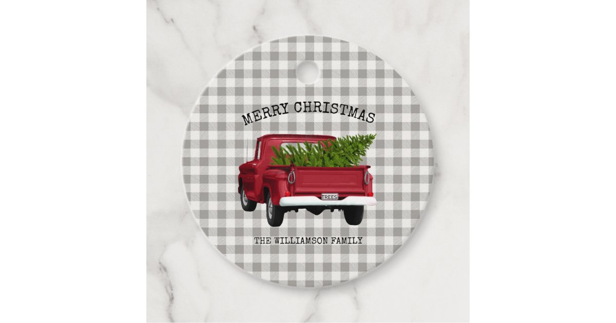 Vintage Red Truck Christmas Tree Farm Family Name Favor Tags Zazzle Com