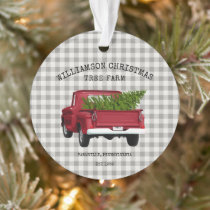 Vintage Red Truck Christmas Tree Farm Family Name Ornament