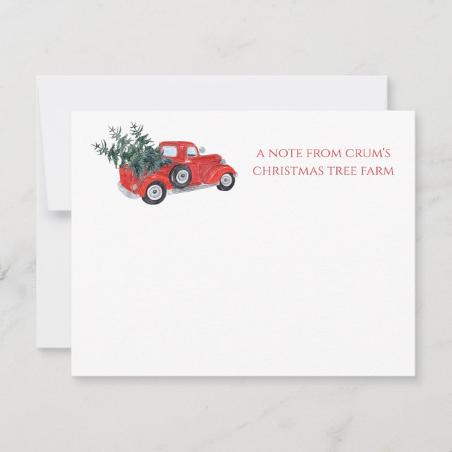 Vintage Red Truck Christmas Tree Farm Note Card (Front)