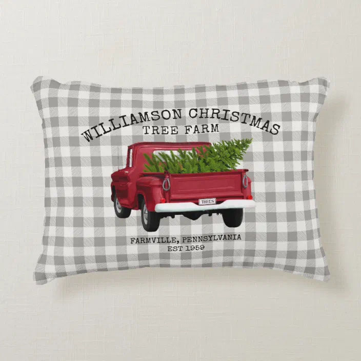 Rustic Christmas vintage christmas, Country Christmas Christmas on the farm buffalo plaid red truck Christmas pillow cover