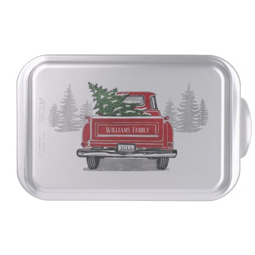 Vintage Red Truck Christmas Tree Farmhouse Name Cake Pan