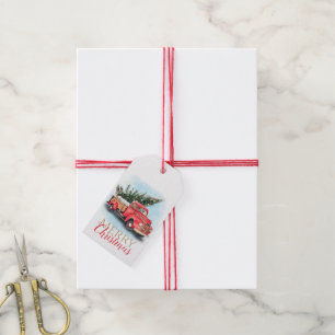 Vintage Red Truck Christmas Tree Gift Tags