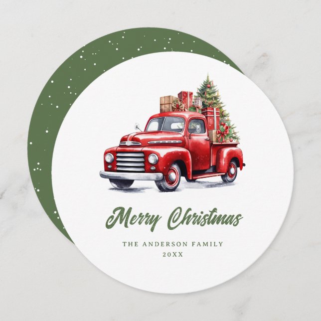 Vintage Red Truck Christmas Tree Holiday Card (Front/Back)