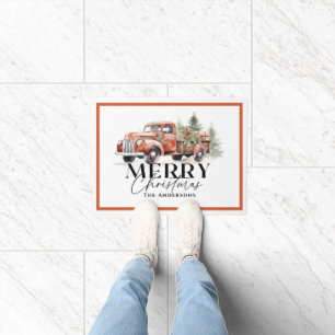 Vintage Red Truck Christmas Tree Holiday Doormat