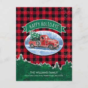Vintage Red Truck Christmas Tree Holiday Moving Announcement Postcard