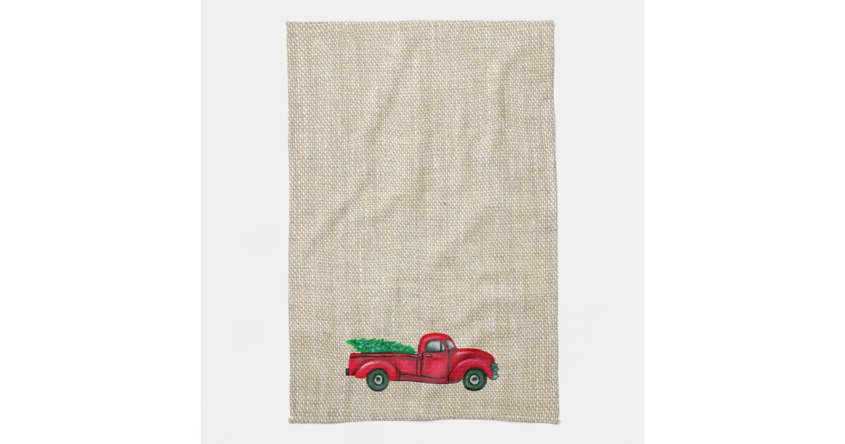 Vintage Red Truck Christmas Tree Kitchen Towel Zazzle Com