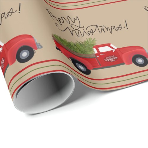 Vintage Red Truck Christmas Tree Kraft Wrap Wrapping Paper