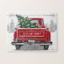 Vintage Red Truck Christmas Tree Name Rustic Jigsaw Puzzle