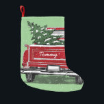 Vintage Red Truck Christmas Tree Name Small Christmas Stocking<br><div class="desc">The guy in your life will love this retro themed personalized Christmas stocking. The design features a vintage red truck with a Christmas tree in the back and your name to personalize. Designed by world renowned artist ©Tim Coffey.</div>
