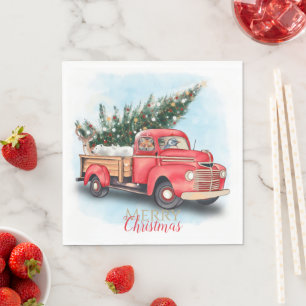 Vintage Red Truck Christmas Tree Napkins