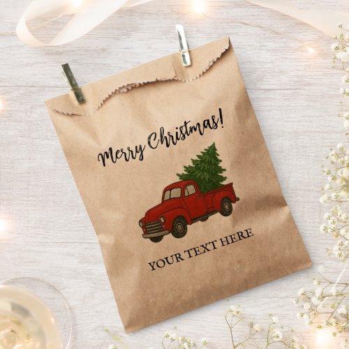 Vintage red truck Christmas tree party favor bags