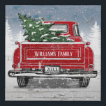Vintage Red Truck Christmas Tree Rustic Name Faux Canvas Print<br><div class="desc">This rustic themed wrapped canvas features a vintage red truck with a Christmas tree in the back in a snowy scene of pine trees. Designed by world renowned artist Tim Coffey.</div>