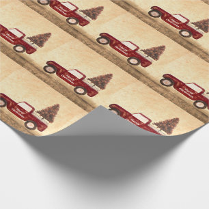 Vintage Red Truck Christmas Tree Rustic Pattern Wrapping Paper