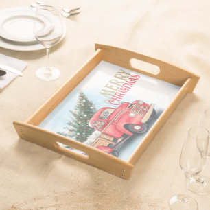 Vintage Red Truck Christmas Tree Serving Tray