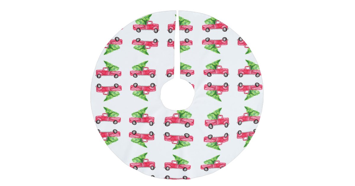 Vintage Red Truck Christmas Tree Watercolor Brushed Polyester Tree Skirt Zazzle Com