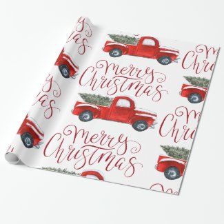 Vintage Red Truck Christmas Wrapping Paper