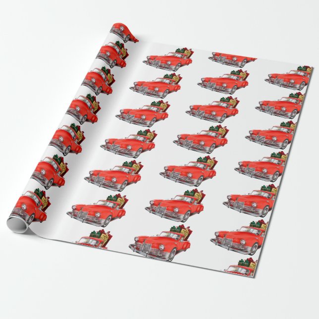 Vintage Red Truck Christmas Wrapping Paper (Unrolled)