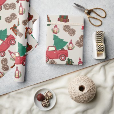 Vintage Red Truck Christmas Wrapping Paper 