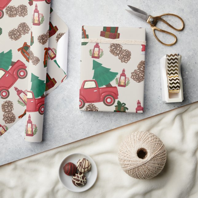 Vintage Red Truck Christmas Wrapping Paper  (Crafts)
