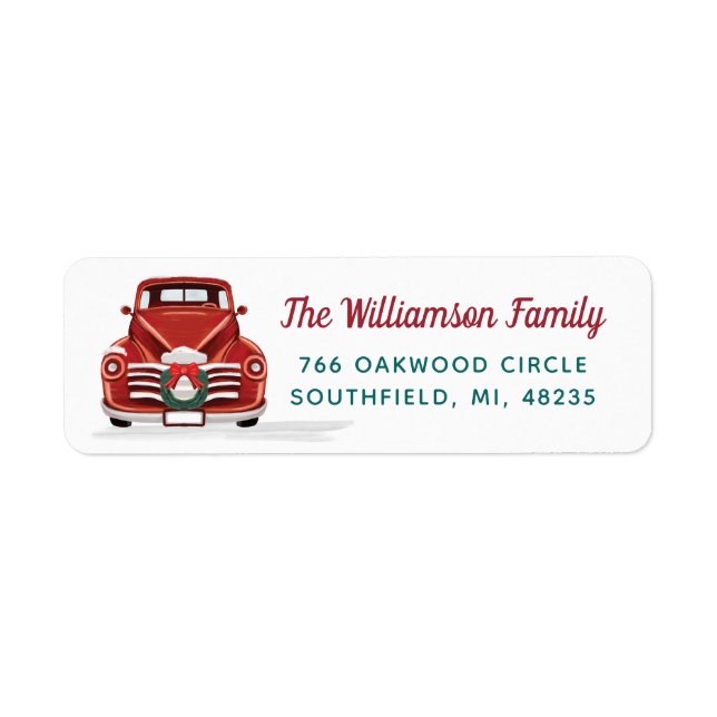 Vintage Red Truck Christmas Wreath Address Label (Front)