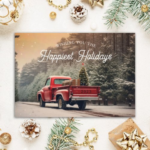 Vintage Red Truck Custom Business Holiday Card