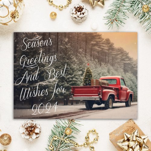 Vintage Red Truck Custom Corporate Holiday Card