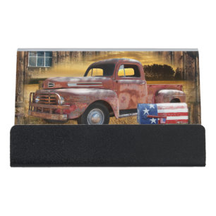 Vintage Red Truck Desk Business Card Holder
