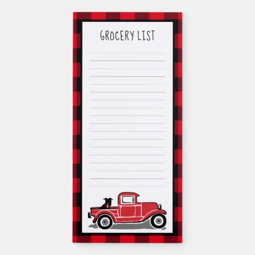 Vintage Red Truck Dog Rustic Buffalo Plaid Grocery Magnetic Notepad