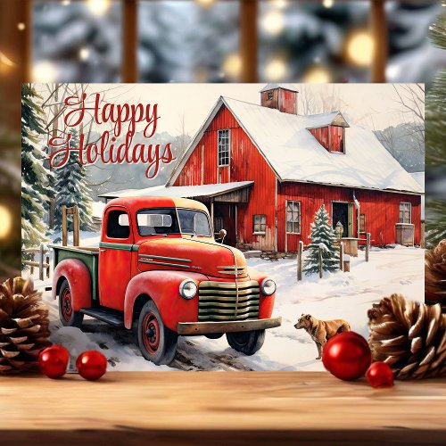 Christmas Greeting Cards 17 Vintage Red Truck Dog Winter Christmas Holiday Card