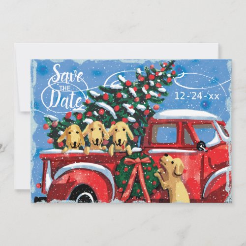 Vintage Red Truck Dogs Save the Date Holiday Party Invitation