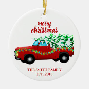 Vintage Red Truck Established Family Ornament