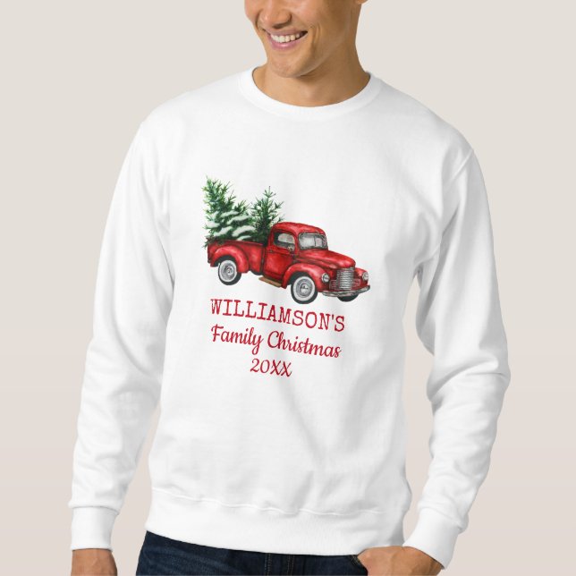 Vintage Red Truck Family Christmas Sweatshirt (Front)