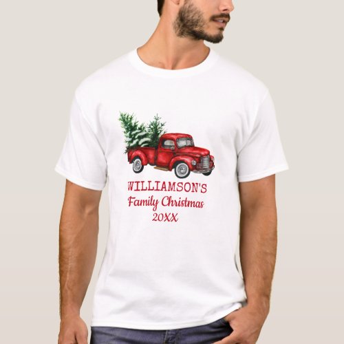Vintage Red Truck Family Christmas T_Shirt