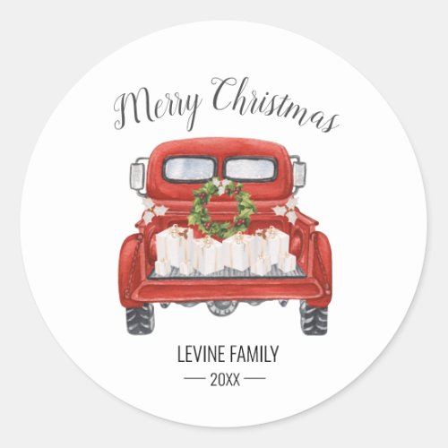 Vintage Red Truck Family Merry Christmas Classic Round Sticker