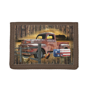 Vintage Red Truck Farm Truck Antique Truck Trifold Wallet