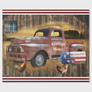 Vintage Red Truck Farm Truck Rooster Hen Farm Wrapping Paper