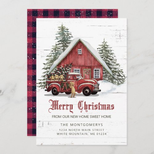 Vintage Red Truck Farmhouse Dogs Christmas Moving  Announcement