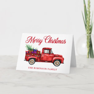 Vintage Red Truck Gifts Tree Christmas Family Name Card