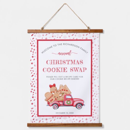 Vintage Red Truck Gingerbread Cookie Swap Banner Hanging Tapestry