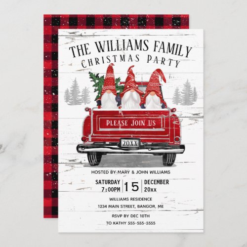 Vintage Red Truck Gnome Christmas Party Invitation