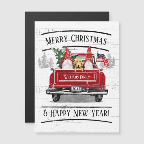 Vintage Red Truck Gnomes Dog Patriotic Christmas