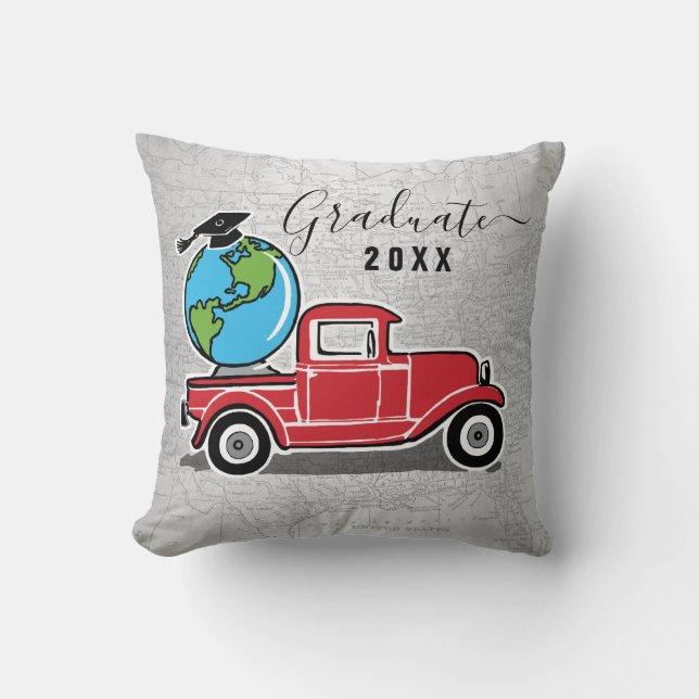 Vintage Red Truck Graduate 2025 Graduation Throw Pillow (Front)