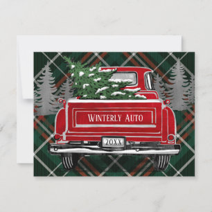 Vintage Red Truck Green Plaid Corporate Business Holiday Card