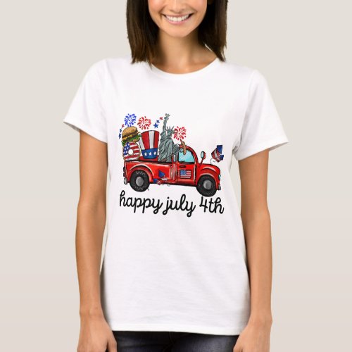 Vintage Red Truck Happy 4 th of july Independence  T_Shirt